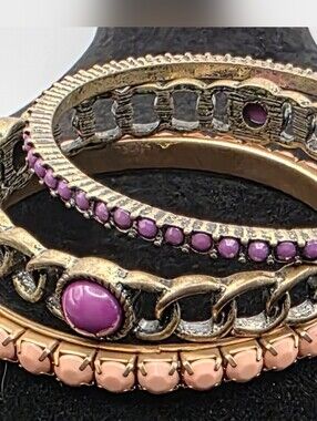 Boho Mixed Bangle Bracelet Set Pink Purple Gold Tone Stack Bracelets